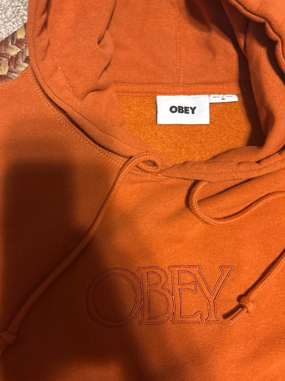 Obey Orange Embroidered Logo Pullover Hoodie